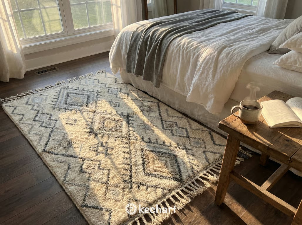 Handwoven Beni Ourain Rug Custom Sizes - Grey & White Mountain Chevron Wool