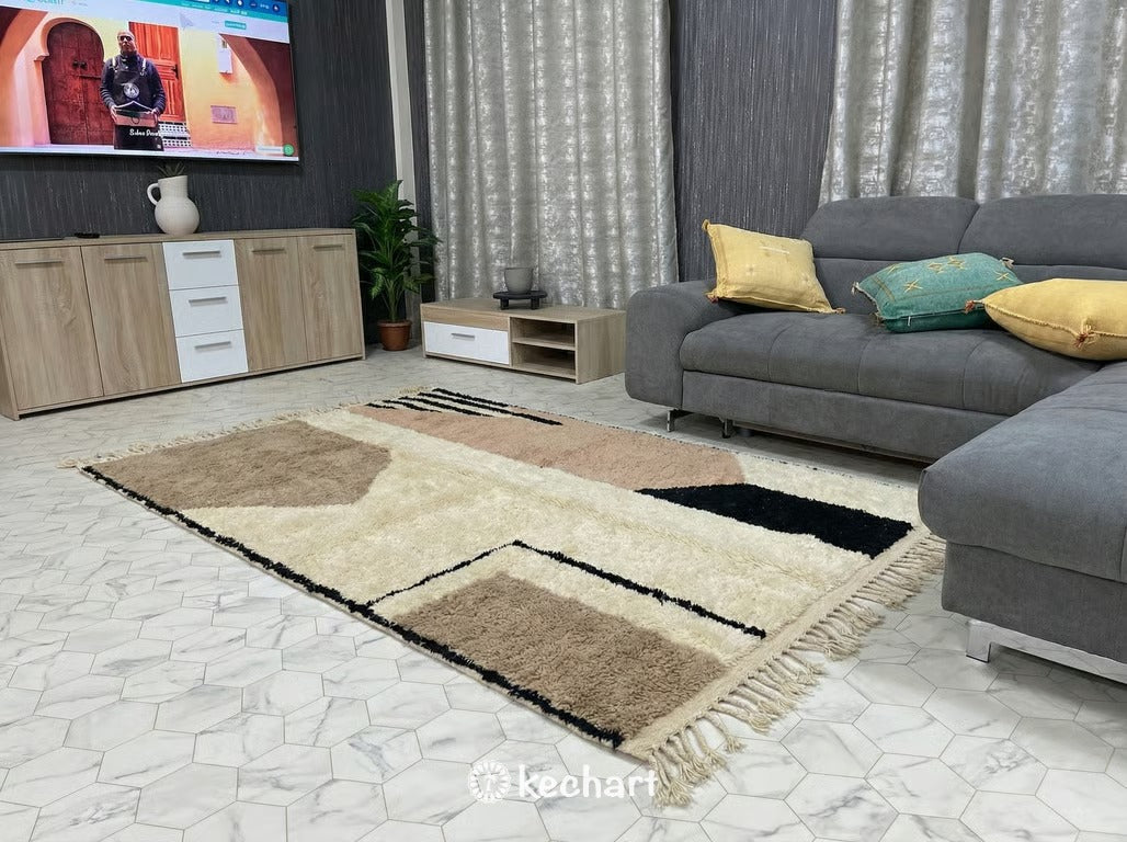 Custom Beni Ourain Rug - Made to Order Plush Moroccan Wool Cream Diamond Pattern