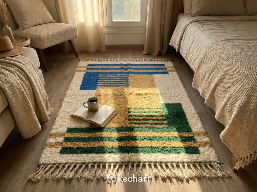 Custom Beni Ourain Rug - Made to Order Moroccan Wool Rug in Blue & Gold