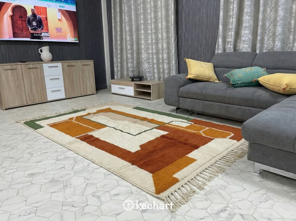 Custom Beni Ourain Rug | Made to Order Geometric Moroccan Wool Rug Earth Tones