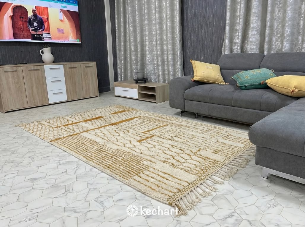 Custom Beni Ourain Rug - Handwoven Moroccan Wool Rug in Cream & Desert Sun