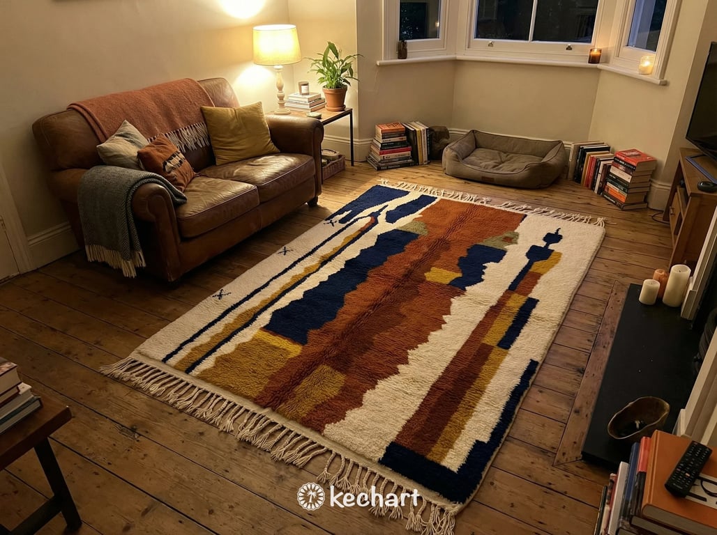 Custom Beni Ourain Rug - Made to Order Geometric Rust & Navy Wool Rug