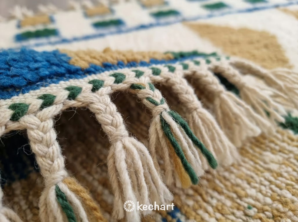 Custom Beni Ourain Rug - Made to Order Moroccan Blue & Gold Geometric Wool