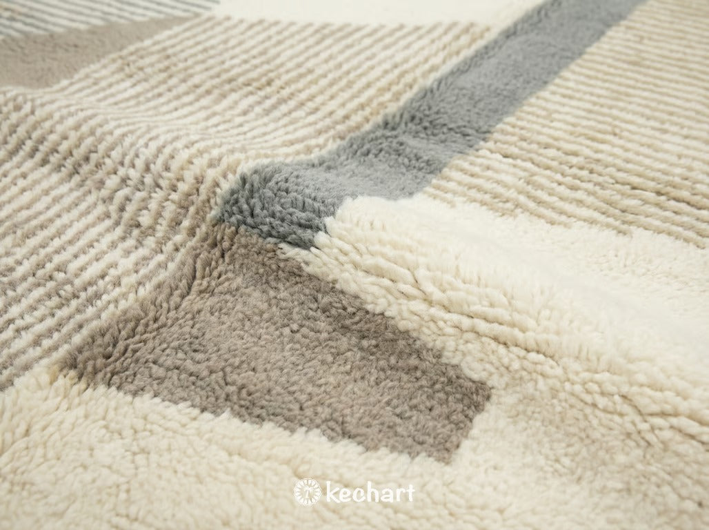 Custom Beni Ourain Moroccan Rug - Soft White & Grey Geometric Wool - Made to Order