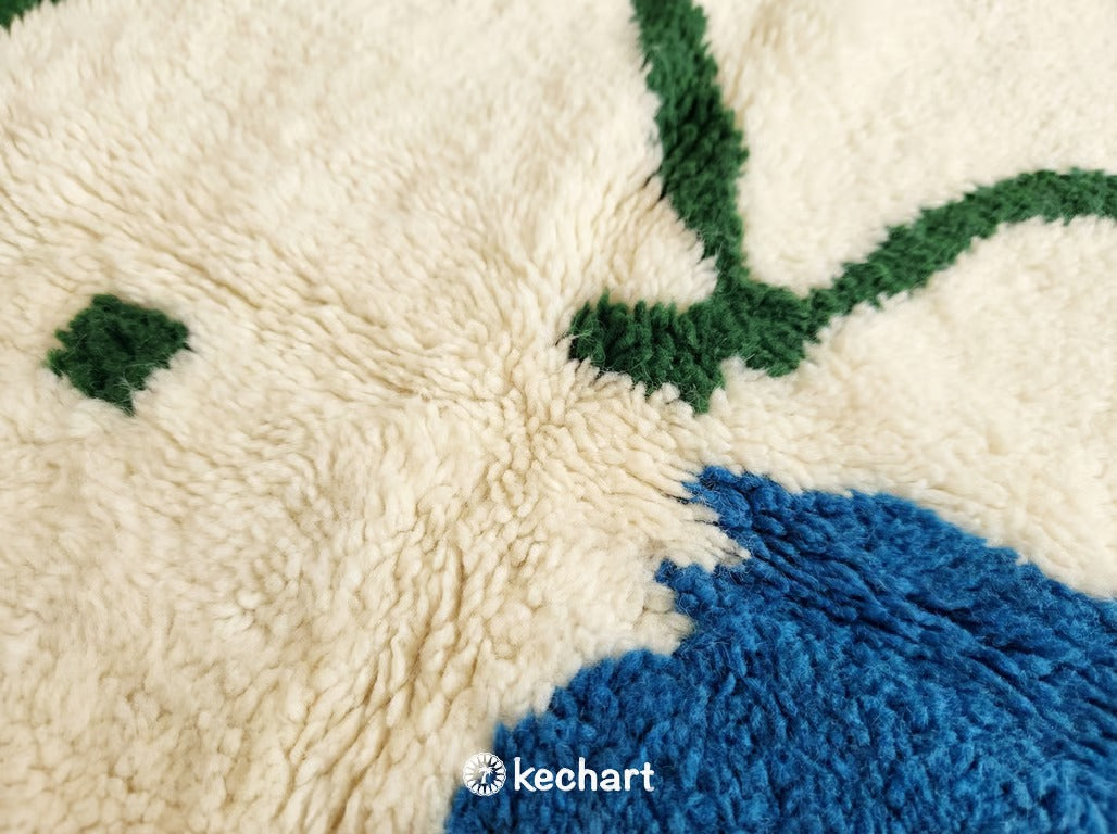 Custom Size Beni Ourain Rug - Handwoven Moroccan Wool in Cream, Blue & Green