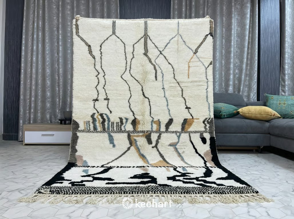 Custom Beni Ourain Rug - Made to Order Moroccan Wool in White & Grey