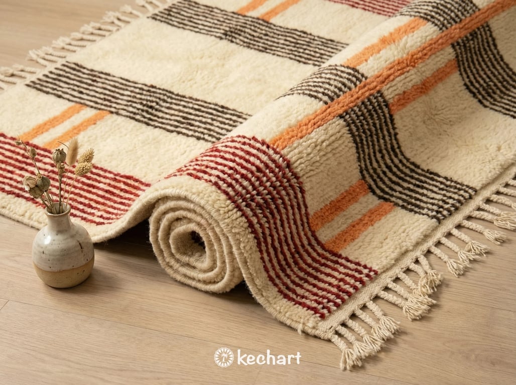 Custom Beni Ourain Rug - Handmade Moroccan Wool in Crimson, Orange & Cream