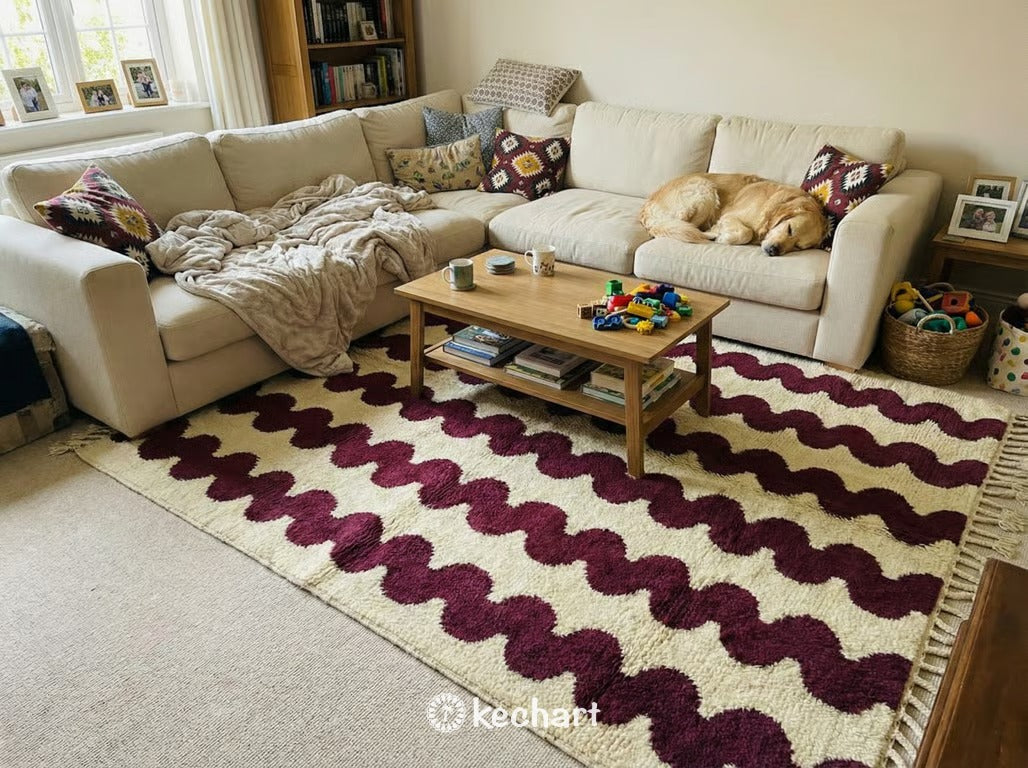 Custom Beni Ourain Rug - Made to Order Moroccan Wool in Cream & Bordeaux