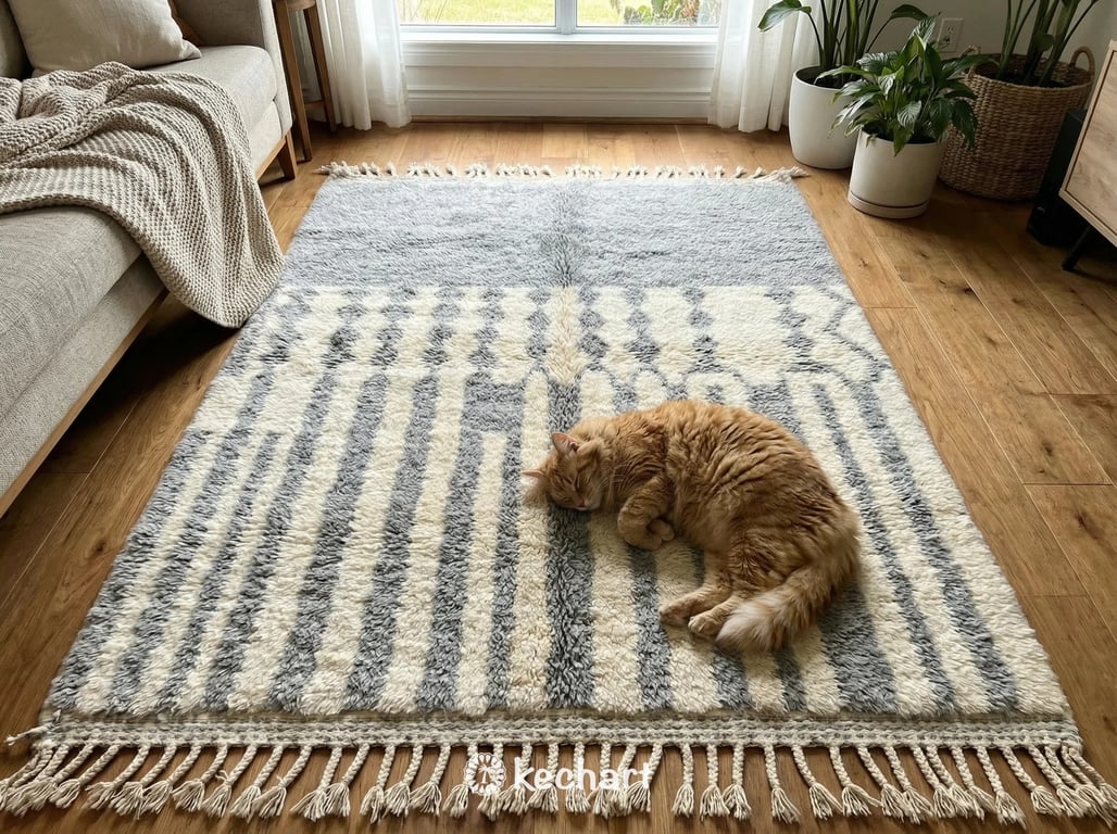 Custom Size Beni Ourain Rug - Handwoven Silver Grey Geometric Wool