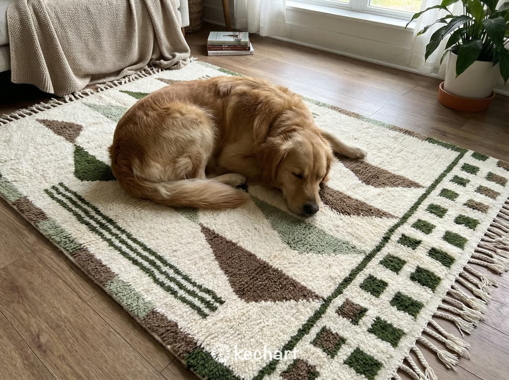 Custom Beni Ourain Moroccan Rug - Plush Wool, Olive & Sage Diamonds