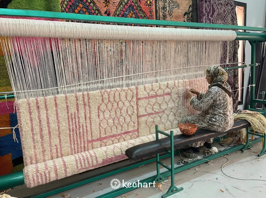 Custom Beni Ourain Rug - Made to Order Moroccan Wool with Pink Diamonds