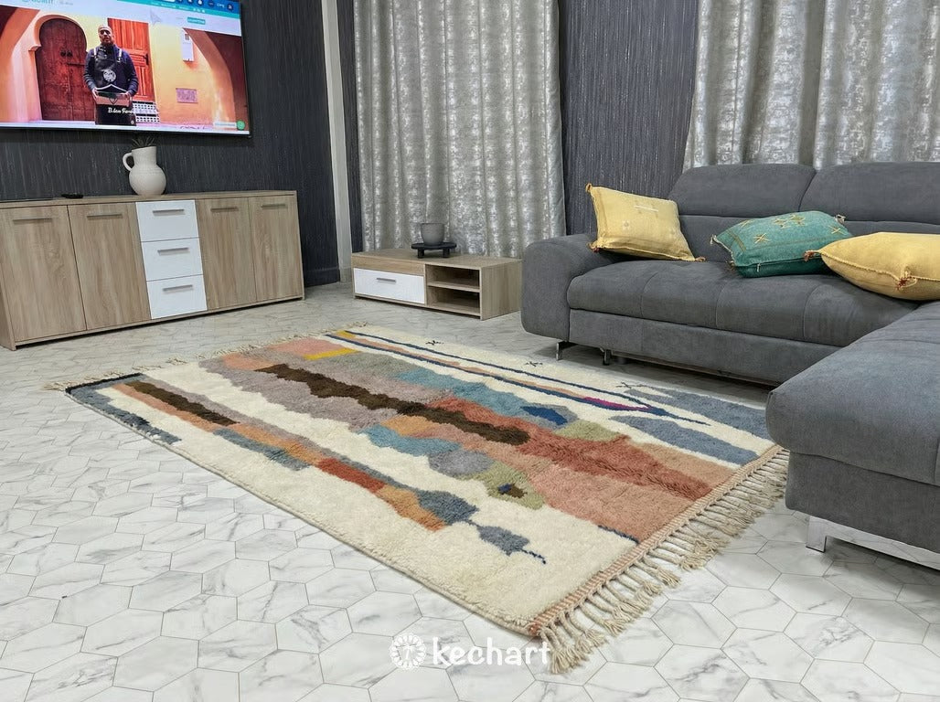 Custom Beni Ourain Rug - Handmade Moroccan Wool, Cream & Beige Diamond