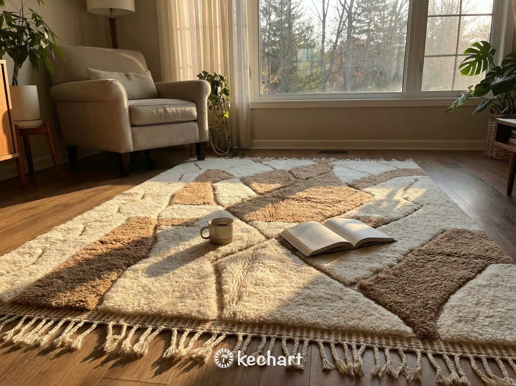 Custom Beni Ourain Rug - Made to Order Cream & Greige Diamond Wool Rug