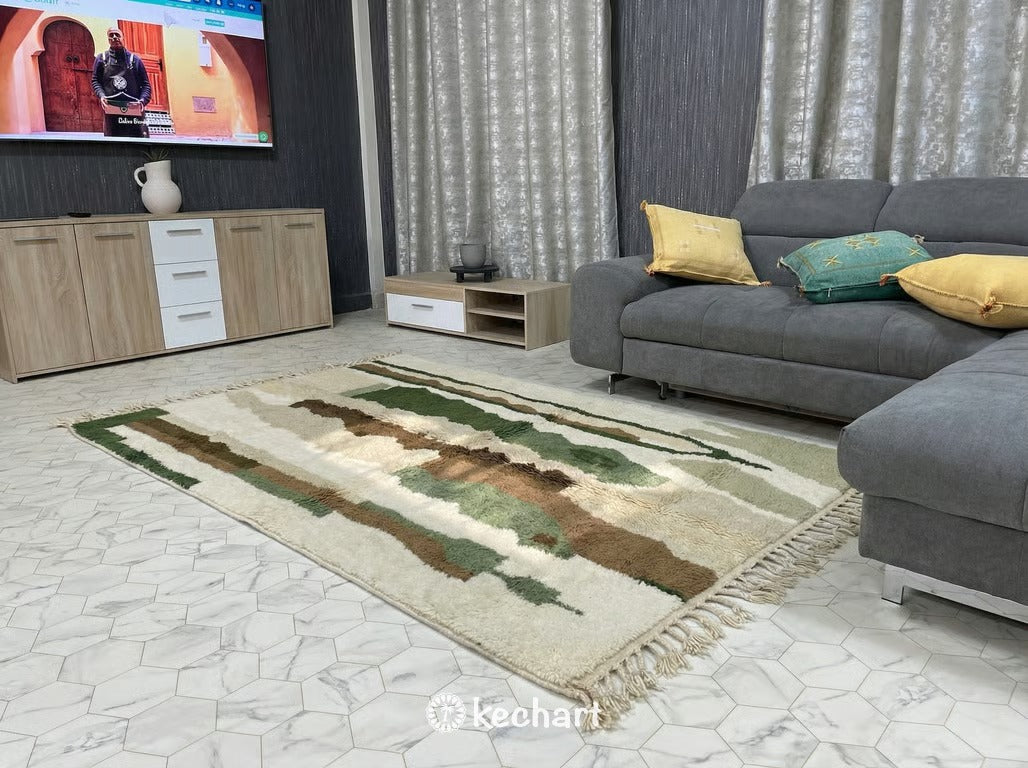 Custom Beni Ourain Rug - Made to Order Olive Green & Sage Geometric Wool Rug