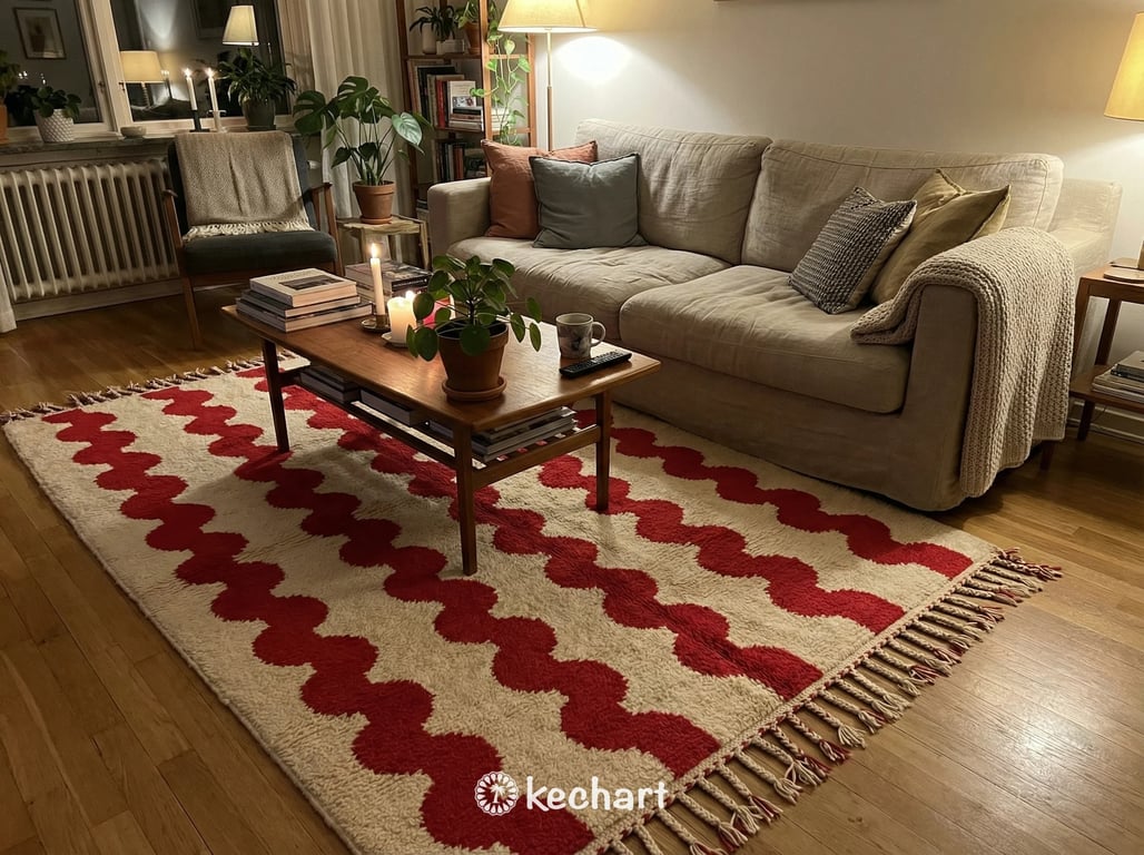 Custom Beni Ourain Rug - Cream & Red Geometric Wool - Made to Order