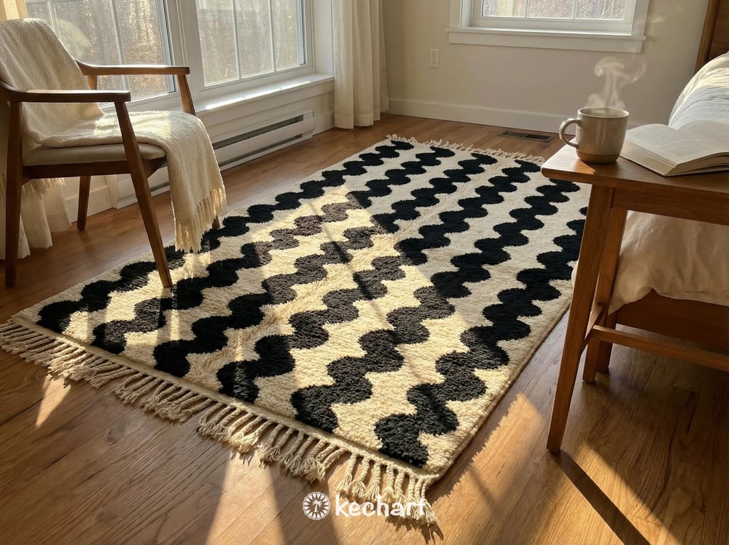 Custom Beni Ourain Rug - Handwoven Moroccan Wool in Cream & Black Diamond