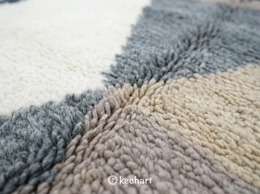Custom Beni Ourain Rug - Handwoven Moroccan Wool with Grey & Taupe Diamonds