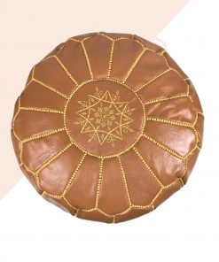Mustard Moroccan Leather Pouf Kechart, Moroccan Leather Footstool