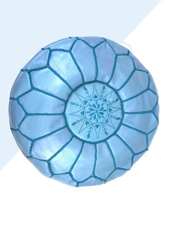 Blue Moroccan leather pouf