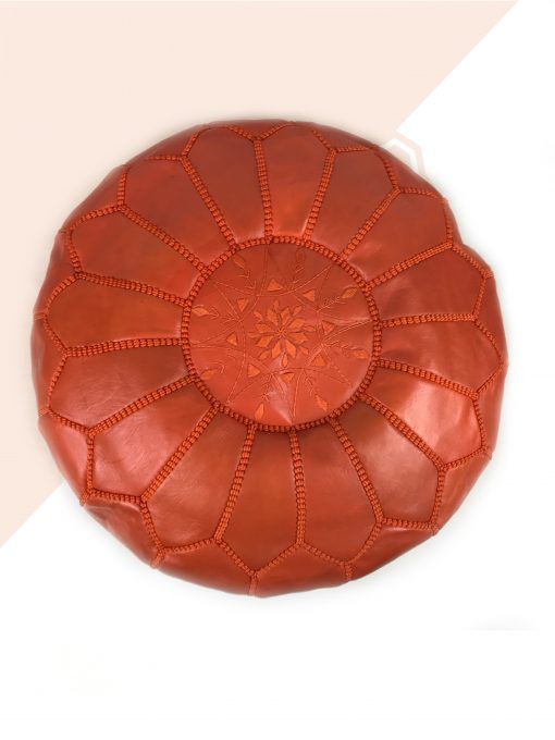 kechart - Orange Moroccan Pouffe, moroccan leather, moroccan pouf, colored moroccan, leather pouffe, moroccan pouffe, handmade moroccan