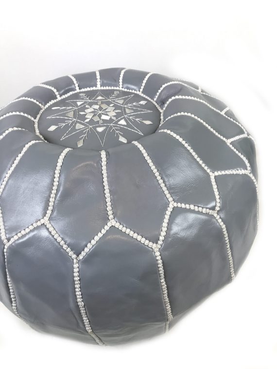 Grey Moroccan leather pouf