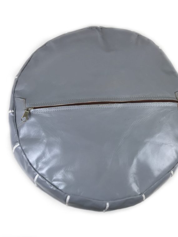 Grey Moroccan leather pouf