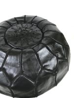 Black Moroccan leather pouf