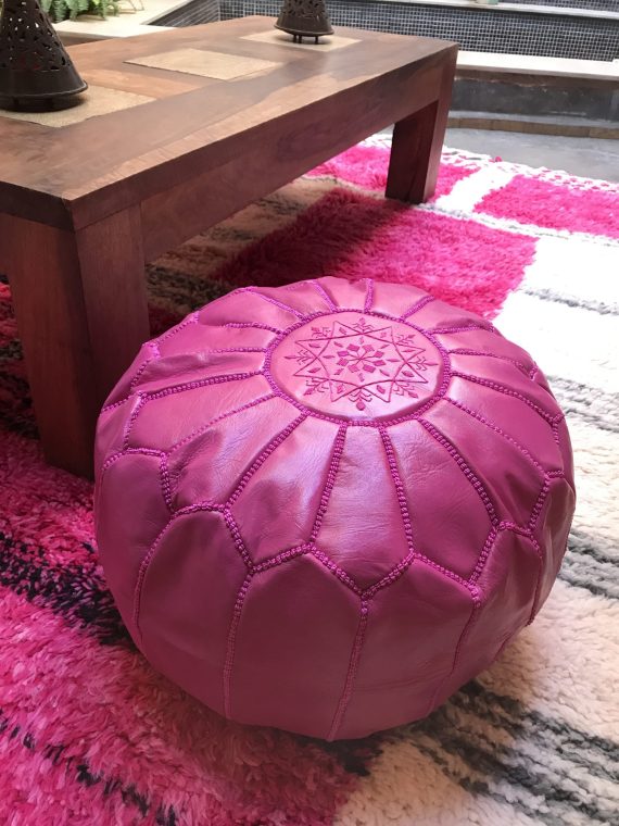 Pink Moroccan leather pouf