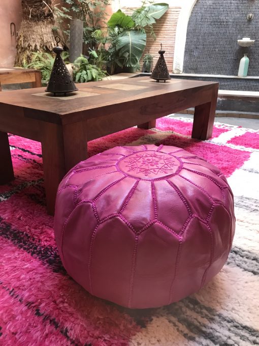 kechart - Pink Moroccan Pouffe, moroccan leather, moroccan pouf, Pink moroccan, leather pouffe, moroccan pouffe, handmade moroccan
