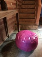 Pink Moroccan leather pouf