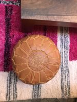Mustard Moroccan leather pouf
