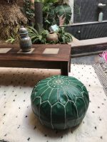 Pea Green Moroccan leather pouf