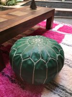 Pea Green Moroccan leather pouf