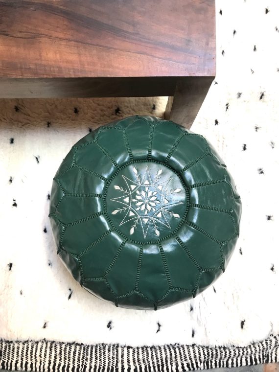 Green Moroccan leather pouf
