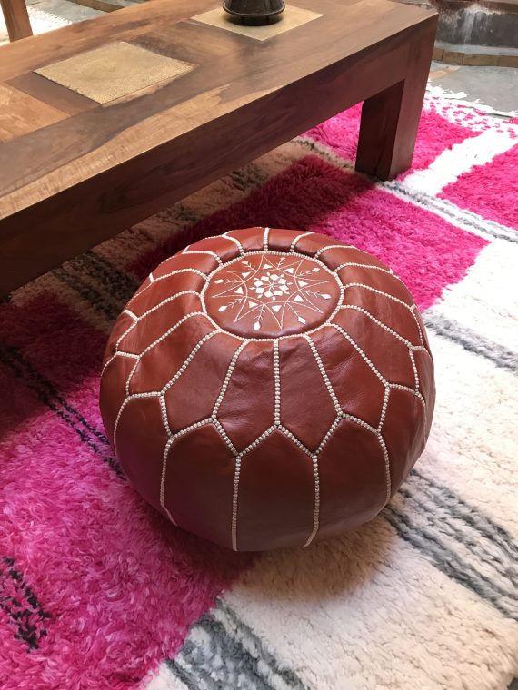 Brown Moroccan leather pouf