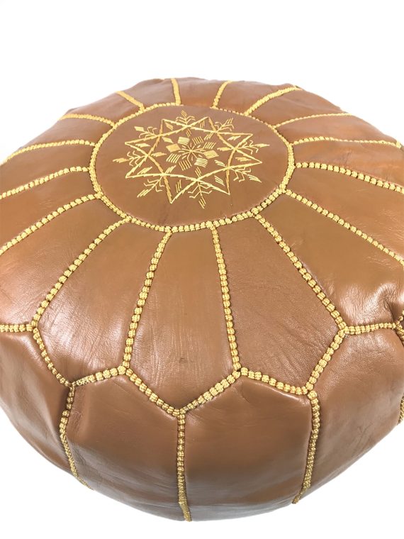 Mustard Moroccan leather pouf