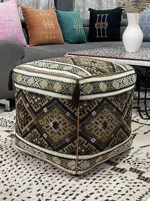 Olive moroccan pouf 4