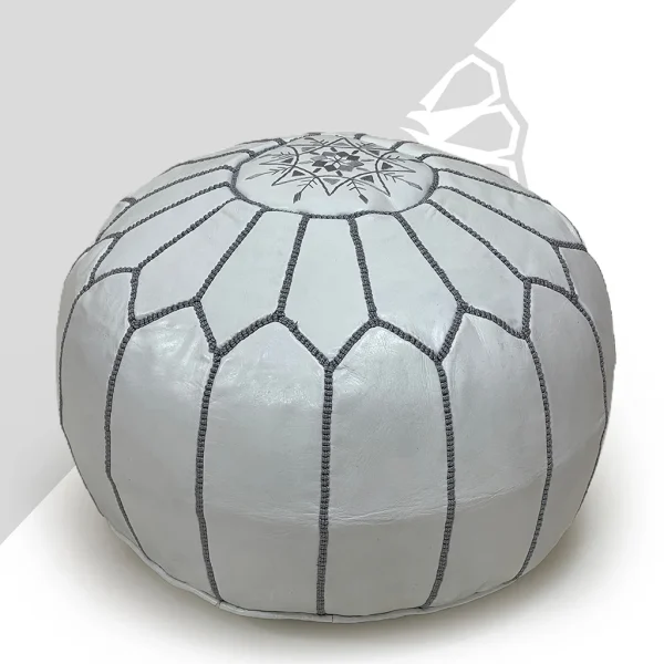 Shop The Snowy White Summit Pouf - Handmade Moroccan Leather Pouf