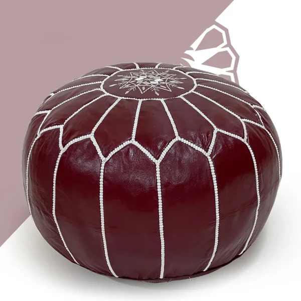 Buy the Burgundy Radiance Pouf - Handmade Moroccan Leather Furniture