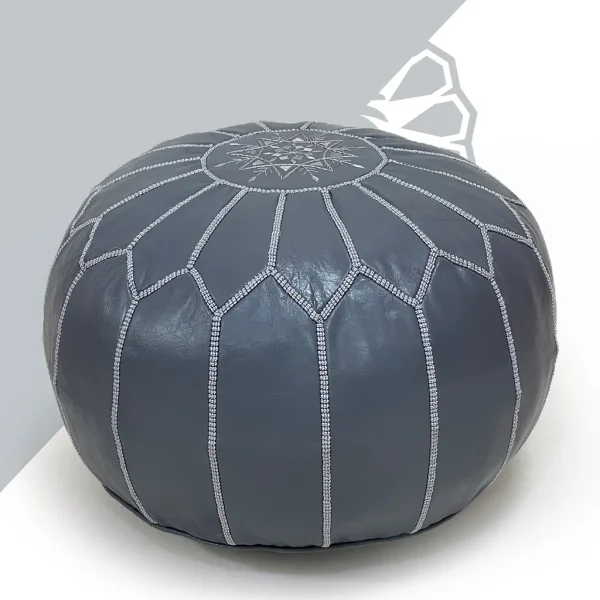 Discover the Milky Gray Handmade Moroccan Leather Pouf