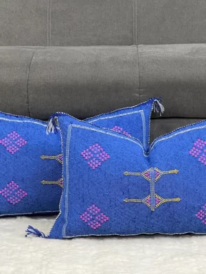 Indulge in Luxury: Dark Sapphire Pillow | Handmade Moroccan Silk