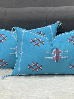 Cerulean Sky Pillow: Serene Moroccan Silk | Sustainable Luxury