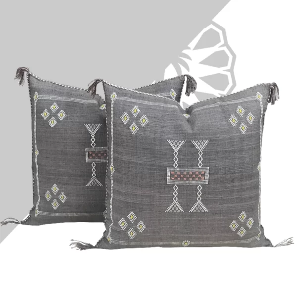 Sable Reflection: Handmade Moroccan Sable Silk Pillow for Luxurious Elegance