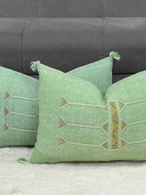 Pistachio Perfection Pillow: Elegant Moroccan Silk | Soft Green Home Accent
