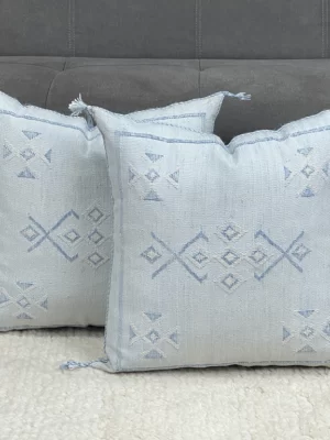 Chilled Out: Handmade Moroccan Ice Blue Silk Pillow for Ultimate Relaxation
