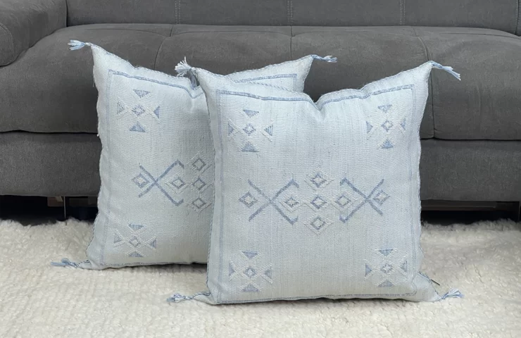 Chilled Out: Handmade Moroccan Ice Blue Silk Pillow for Ultimate Relaxation