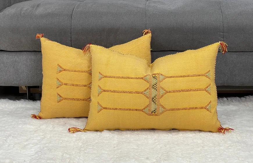 Sunflower Fields Pillow: Vibrant Moroccan Silk | Uplifting Yellow Home Accent