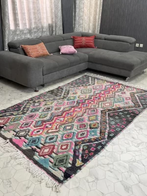 Moroccan Sunset Bliss Rug: Handmade 5'x8' Rug with Radiant Coral Color