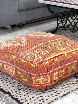 Agafay Desert Kilim Pouf: Earthy Tones & Rugged Beauty for Your Home Decor
