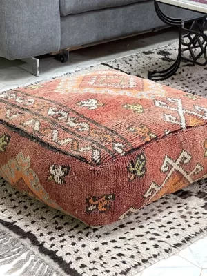 Blood Orange Kilim Poufs: Bold and Vibrant Moroccan Craftsmanship for Your Home